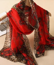 Red Animal Print Oblong Scarf Chiffon Brown Beigh Pattern Buy One Get One Free
