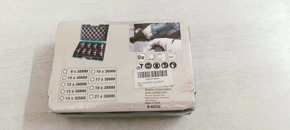 Juego de enchufes de impacto métrico Makita 9 piezas 1/2" unidad cuadrada B-66232 + envío gratuito Foto 2 de 4