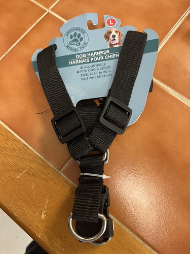 Greenbrier Dog Harness Adjustable Fits Dog's Chest Size 20i-26' Black NWT