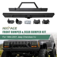 Front Rear Bumper Winch Mount Plate Kit For 1984-2001 Jeep Cherokee Xj Black