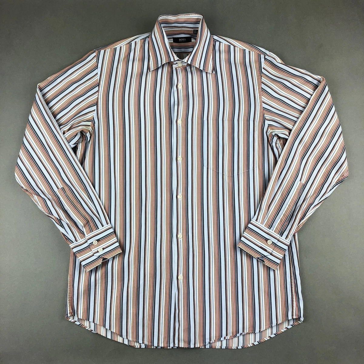 Orange and white vertical striped shirt sales