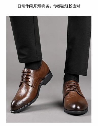 Zapatos de vestir informales ligeros con cordones de cuero de moda para hombre de negocios - Imagen 19 de 25