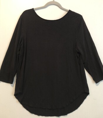 Grace Shirt Women s L Black Round Neck 3/4 Sleeve  Pullover Blouse