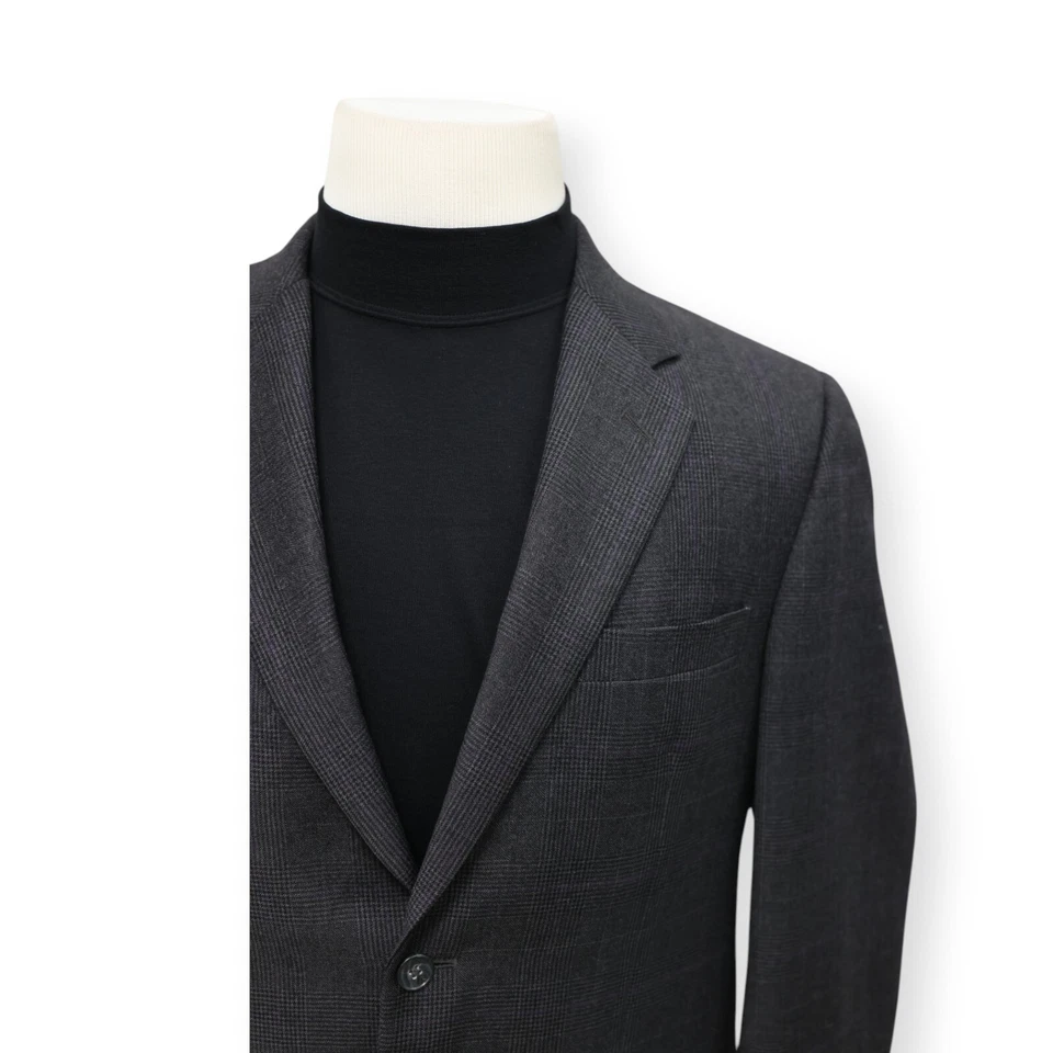 TASSO ELBA mens charcoal & purple plaid WOOL sport coat suit jacket blazer 40 R - Image 3 of 4