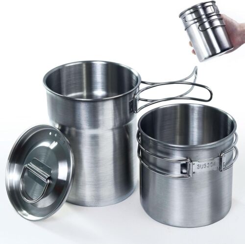 2Pcs 4Pcs Foldable Camping Cups and Mugs Pot 304-Food-Grade Stainless Steel - Picture 7 of 8