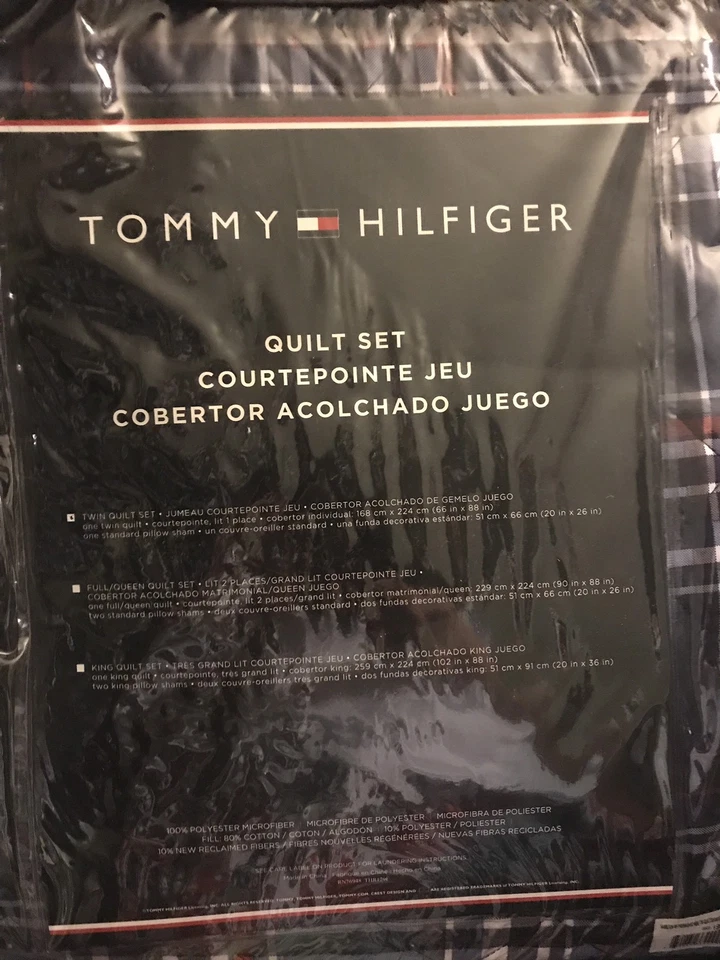 CUBIERTA ACOLCHADA DOBLE A CUADROS TOMMY HILFIGER HAMILTON ESTÁNDAR FARSA 2 PIEZAS Foto 2 de 2