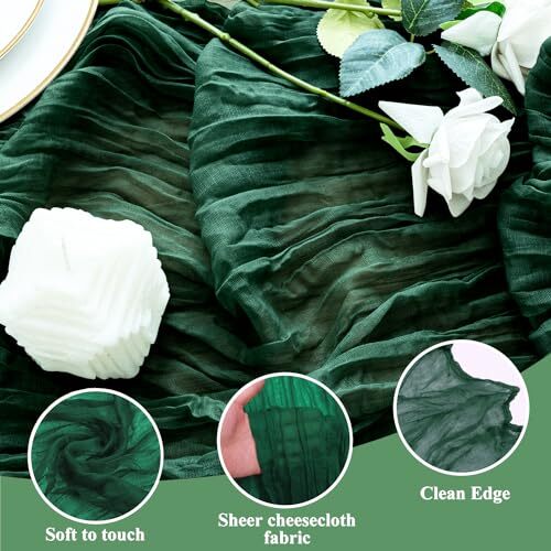 Table Runner Cheesecloth 10FT Boho Gauze Cheese Cloth 1 Pack Emerald Green - Picture 5 of 7