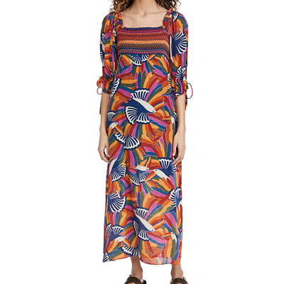 FARM Rio Rainbow Toucans Smocked Maxi Dress