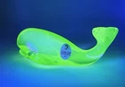 Fenton Glass Uranium Vaseline Whale With Sticker