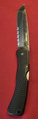 COLD STEEL VOYAGER Japan TANTO Blade Folding Knife Half Serrated, Good Cond.