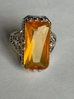 Vintage 925 Sterling Silver Large Rectangular Citrine Cocktail Ring Estate
