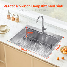 30 inch Kitchen Sink Workstation, 304 Stainless Steel Top Mount Sinks, Bar