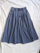 Vintage Lizwear Denim Midi Skirt Button Front Sz8 Prairie Pleated Boho Western
