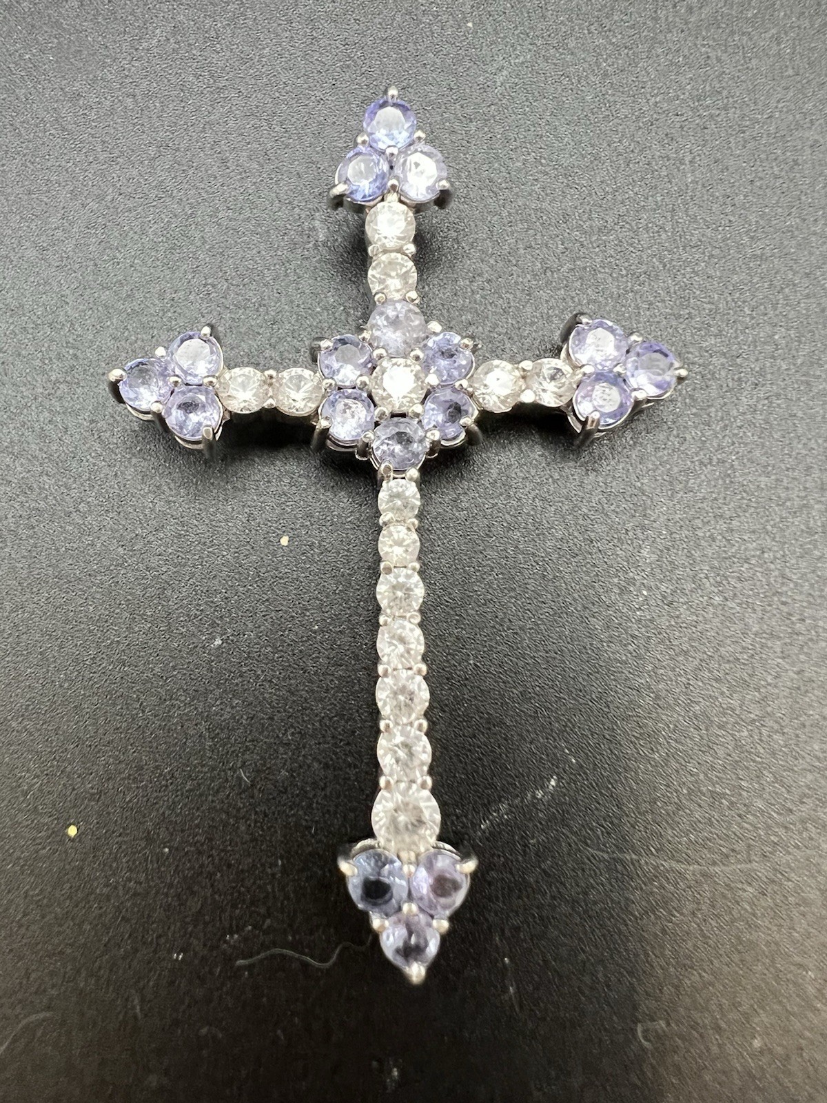 Purple & White/colorless CZ Sterling Silver 925 Cross Pendant