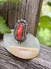 Vintage Navajo Oval Coral & Sterling Silver Native American Ring Size 5 USA Nice