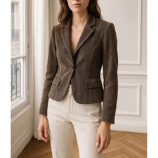 Sava Milano Italy 100% Cotton Plaid Brown Gray Cropped Jacket SMALL 44 Academia