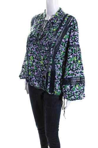 Diane Von Furstenberg Womens Floral Print Embroidered Tied Blouse Purple Size S - Picture 2 of 5