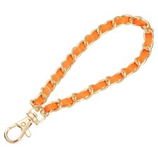Leather Wristlet Strap, 7" Hand Wrist Lanyard Bag Key Chain, Gold Orange