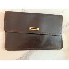 Vintage Genuine Leather Made In Italy Brown Clutch Bag Gold Hardware