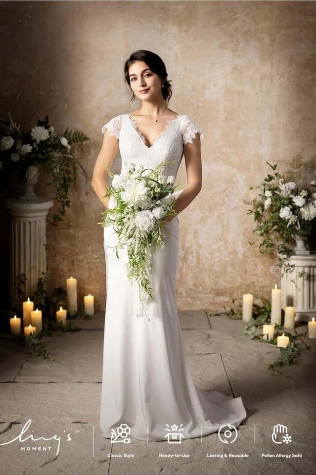 Ling's Moment White Bridal Bouquet, Lily-of-the-Valley Wedding Bouquets - Image 2 of 4