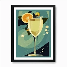 French 75 Cocktail Mid Century Mode Framed Wall Art Poster Canvas Print Picture