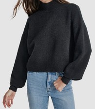 DKNY Jeans Womens Black Boxy Cropped Mock-Neck Sweater Size XL