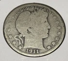 1911 Philadelphia Barber Half Dollar 90% Silver Coin (ASW .3617) - See Pictures
