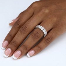 Eternity Wedding Ring Solid 14K White Gold 5 CT Oval Natural Mined Diamond F VS1