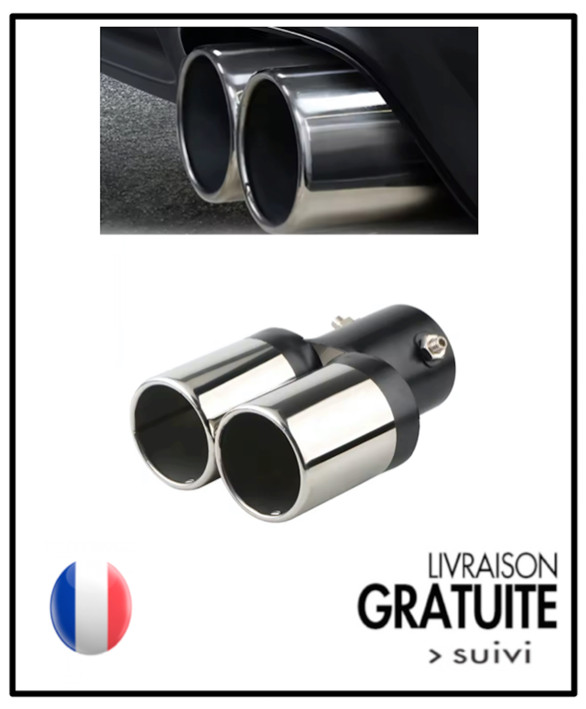 Embout d'échappement double 63mm chromé pour Peugeot et Renault