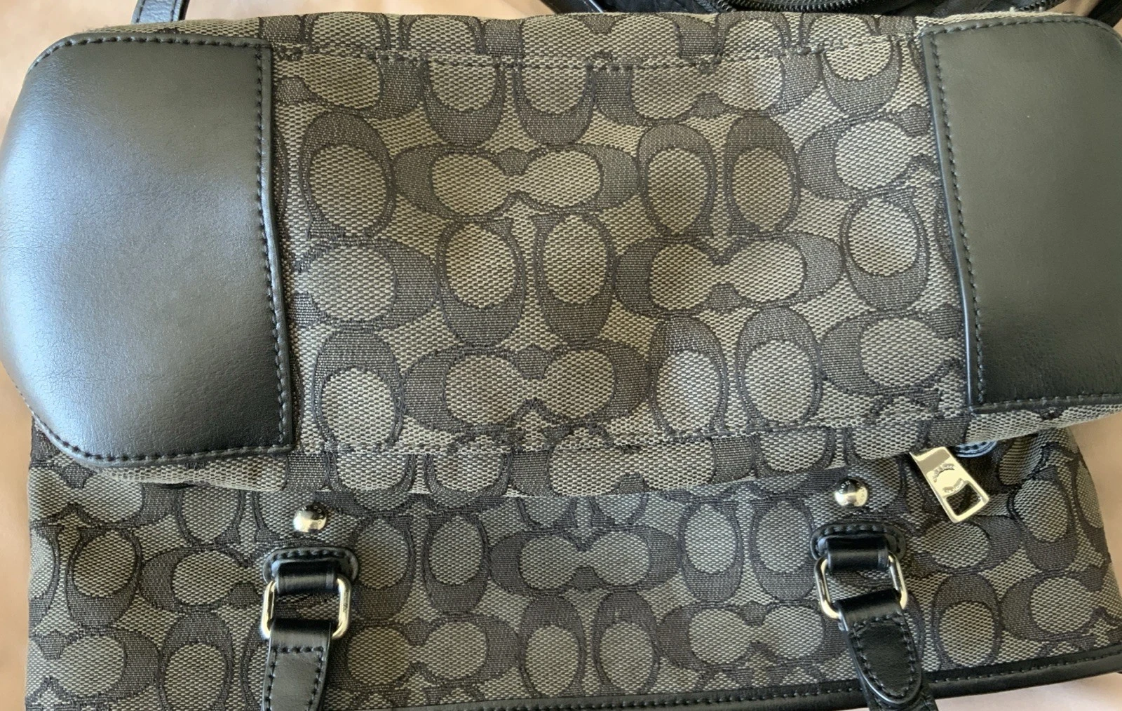 Borsa Coach Signature Zip Top Tote F58282 nera grigio borsetta silenziosa lusso