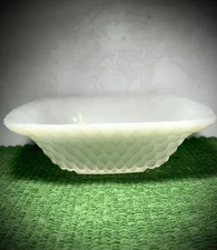 Vintage Milk Glass Dish – White Hobnail / Scallop Edge Square Bowl – 6¾”