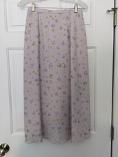 Vtg Talbots 100 Silk Size 6P Purple Lilac A-Line Floral Skirt