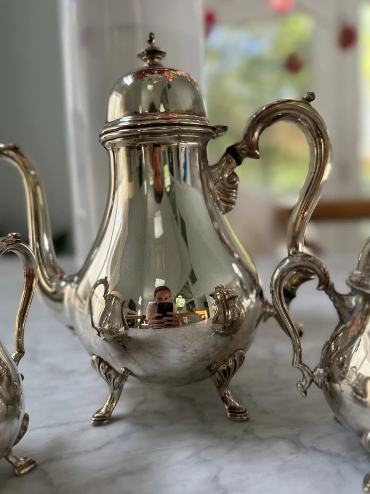 Винтажный международный серебряный чайный сервиз Co Georgia Court — серебристый припаянный - Изображение 3 из 4