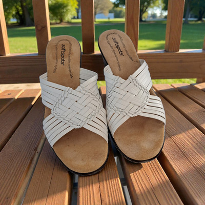 Softspots Leather Huarache White Women's 9.5 Comfort Slip-On Sandals