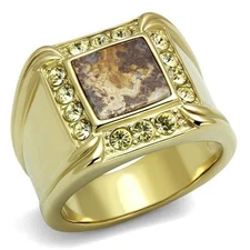 Men's Ring, 14K Gold Plated, Stainless Steel, Statement, Sparkling Stones