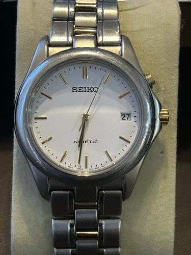 Vintage 1999 SEIKO Kinetic 5M42-0K69 Date Men's Watch from JAPAN New Capacitor