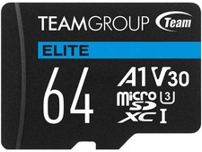 Team Group 64GB Elite microSDXC UHS-I U3, V30, A1, 4K UHD Micro SD Card with SD