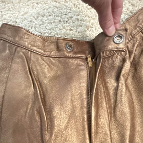 Vintage Giovinezza Moda By Rocco Metallic GoldBrown Leather PleatedWomen's Pants - Picture 5 of 6