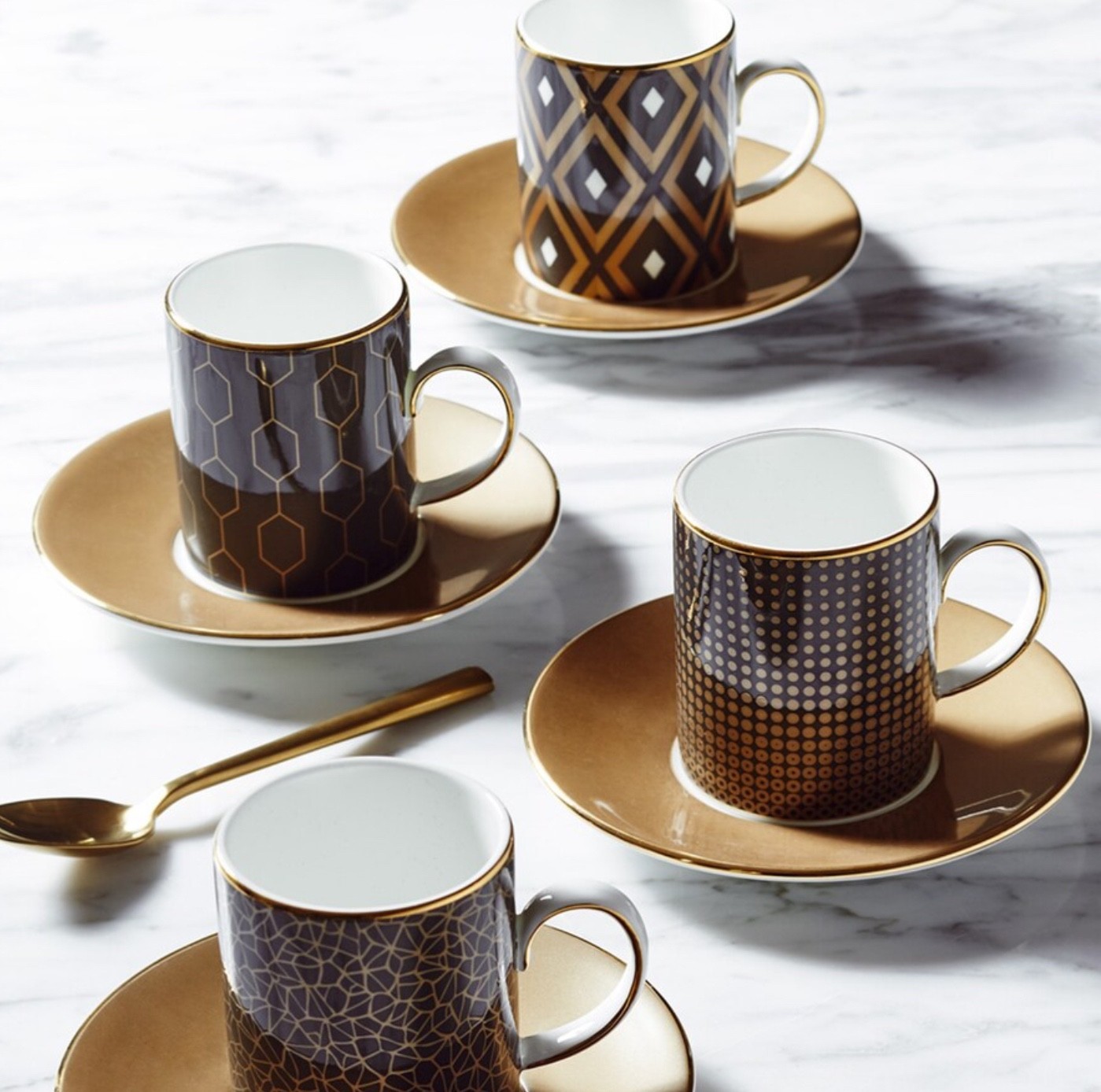 Wedgwood - Set 4 Tazas De Café Con Plato Gio Gold Negro En Oferta Wedgwood Gio Gold Espresso Cups Set Of 4 Brand New