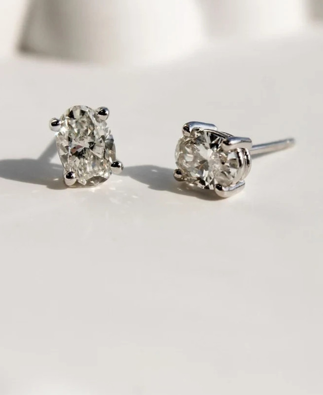 4TCW Oval Lab Grown Diamond Prong Set Stud Earrings Solid 14k White Gold #193