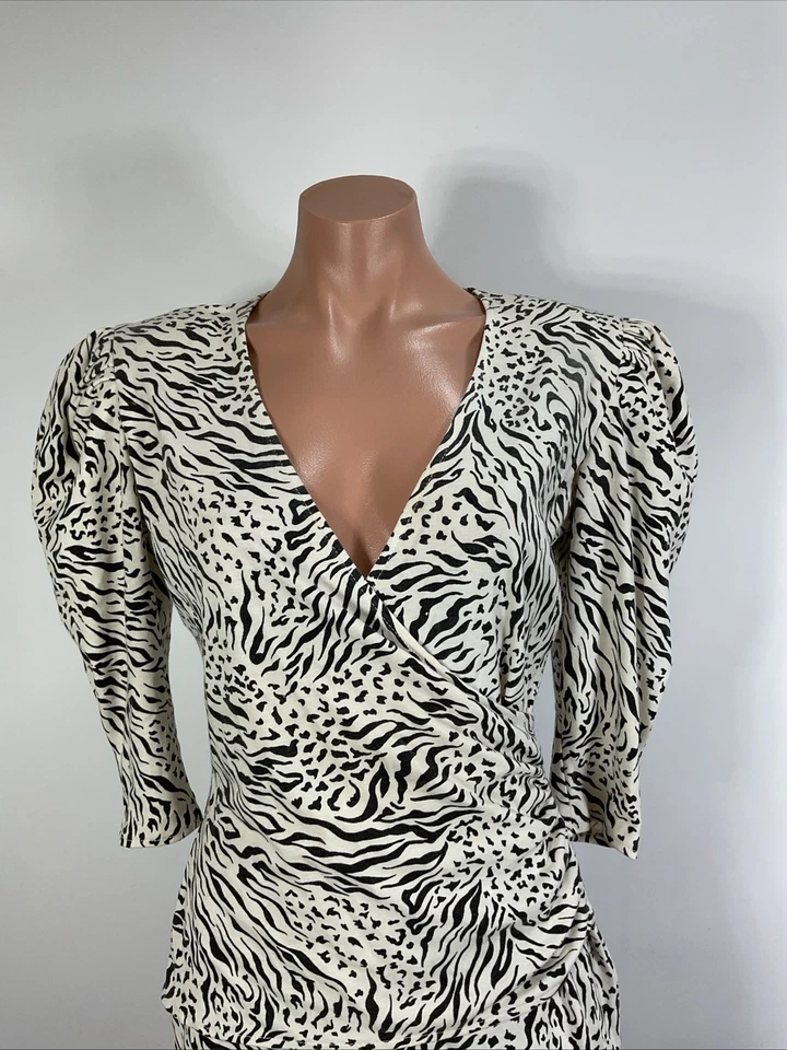 Vtg 80s All That Jazz Leopard Print Faux Wrap Dress Shoulder Pads Spandex Sz 11 - Image 3 of 4