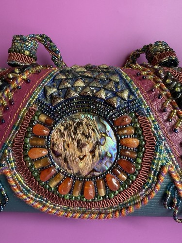 Vintage Mary Frances Purse MOTHER OF PEARL Leather BEADED Shoulder EVENING Bag - Bild 8 von 14