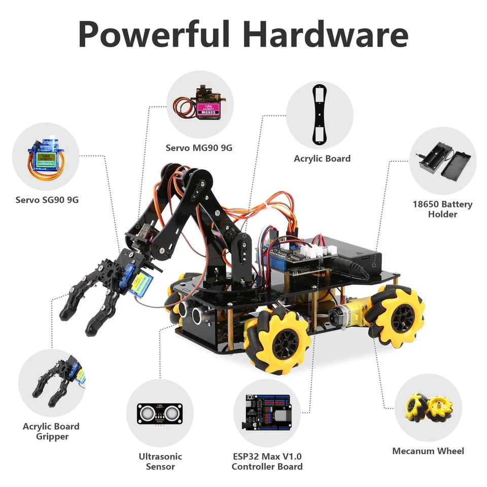 5DOF Smart Robot Arm Car Kit, 4WD Remote Control Car Compatible with Arduino/... - Image 4 of 4
