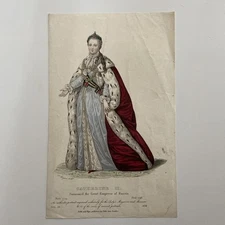 Antique 1836 Hand-Coloured Engraving of Catherine the Great – Empress of Russia
