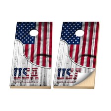 Premium Cornhole Vinyl Wrap- 3M Decal - Patriotic Rustic Wood American Flag USA