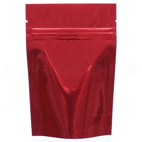 Bolsas de pie rojas brillantes - 2 oz - 4" x 6" x 2" - Bolsas con cremallera resellables