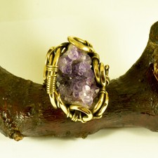 Amethyst Crystal Point Size 9 Unique Ring Brass Wire Wrapped Artisan Jewelry