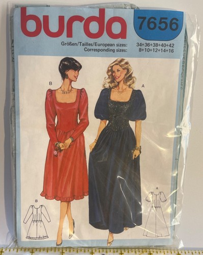 1970er Jahre Vintage Burda Muster #7656 KLEID quadratischer Ausschnitt Puff Ärmel Größe 8-16 Schnitt - Bild 5 von 5