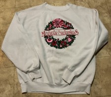 Vintage Ozark Mountain Christmas Sweatshirt XL White Made in USA Miller