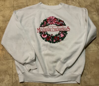 Vintage Ozark Mountain Christmas Sweatshirt XL White Made in USA Miller